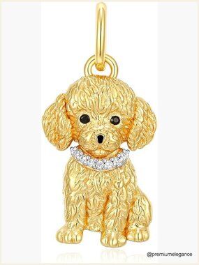 Poodle Dog Breed Charm .925 Sterling Silver CZ Nano Stones Charm Only